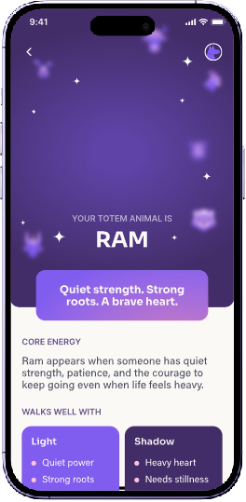 Spelly — totem animal result screen