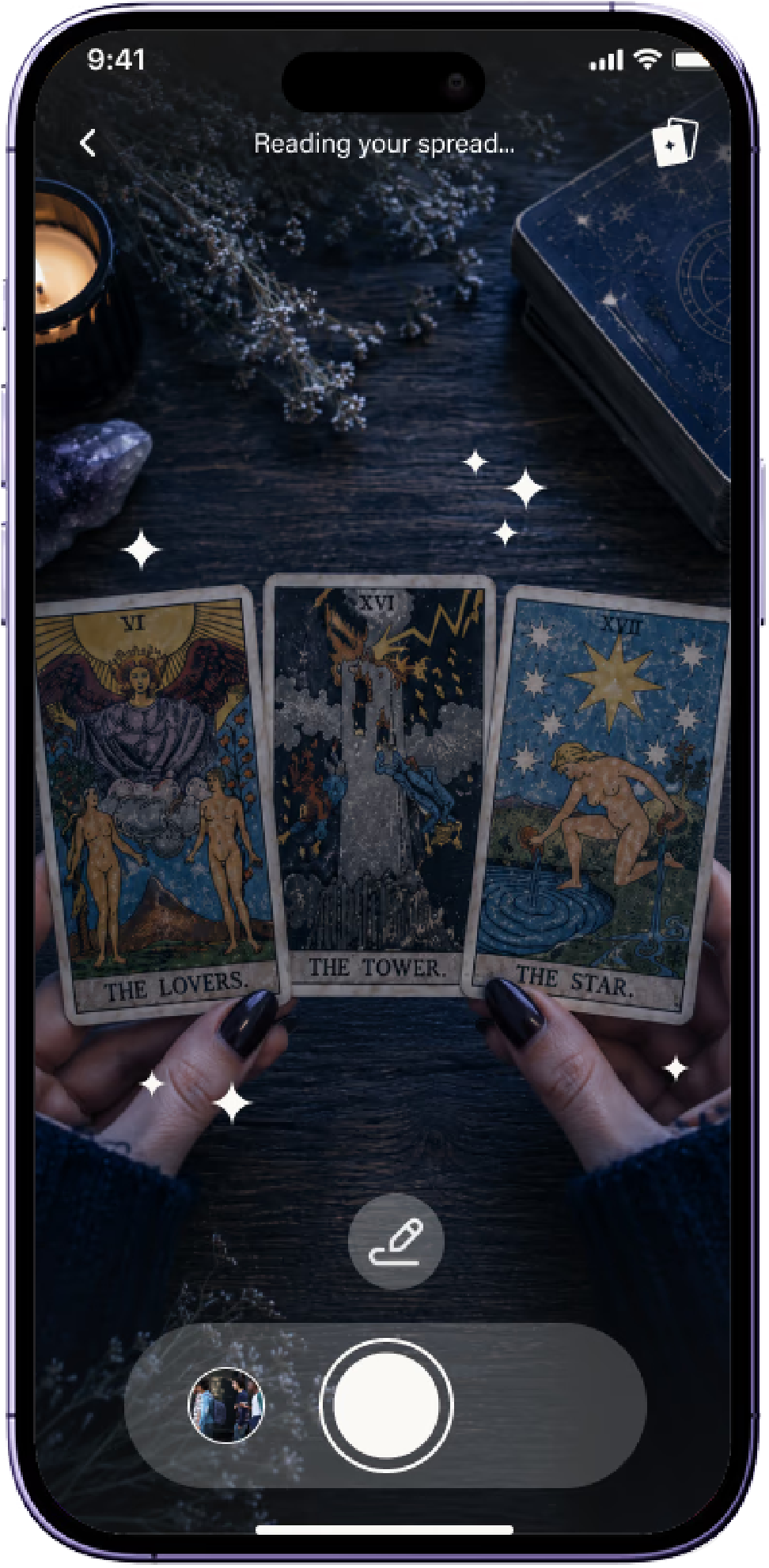 Spelly app — scanning a tarot spread