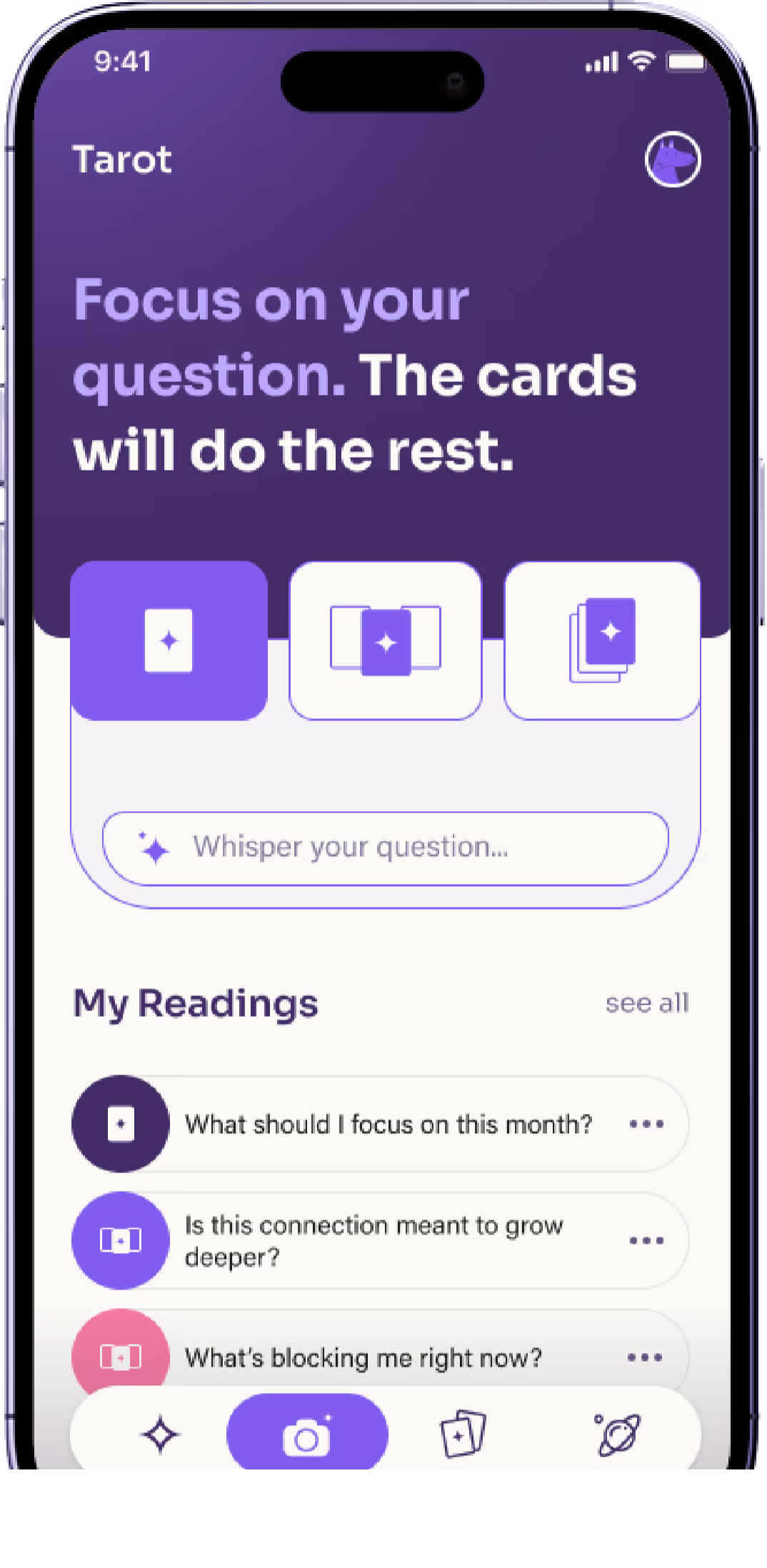 Spelly app — focus on your question, the cards will do the rest